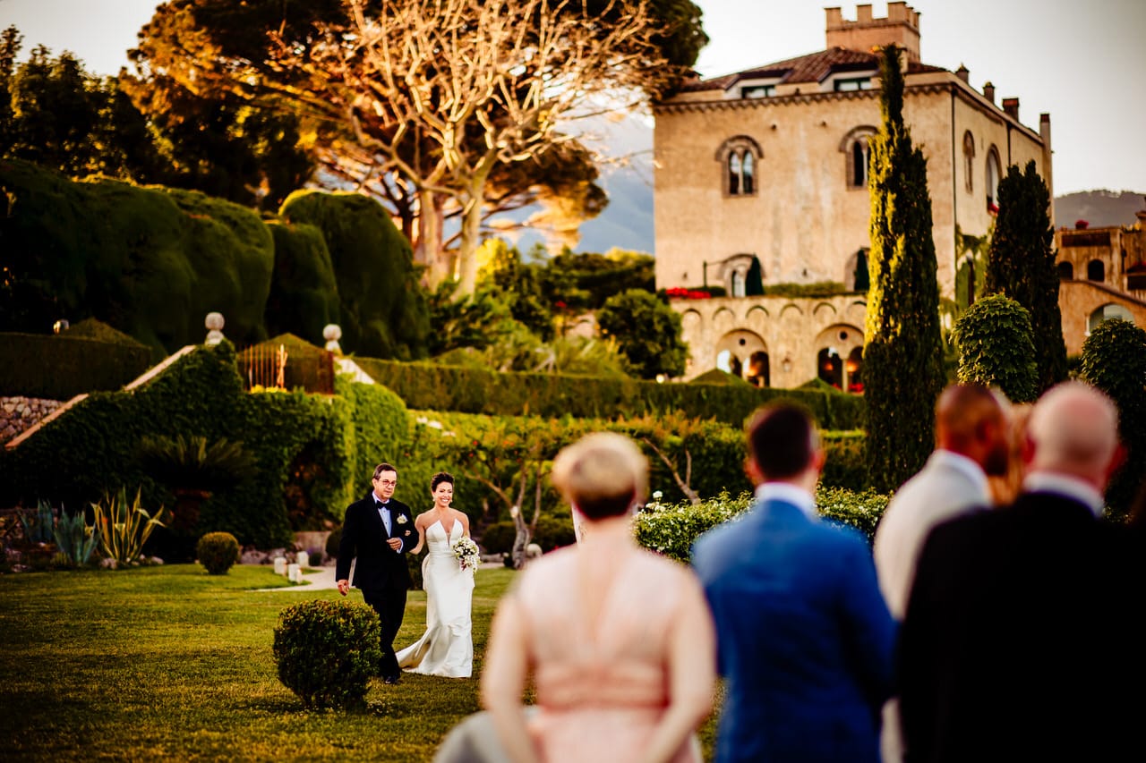 Wedding at Villa Cimbrone Ravello Italy Bride arriving