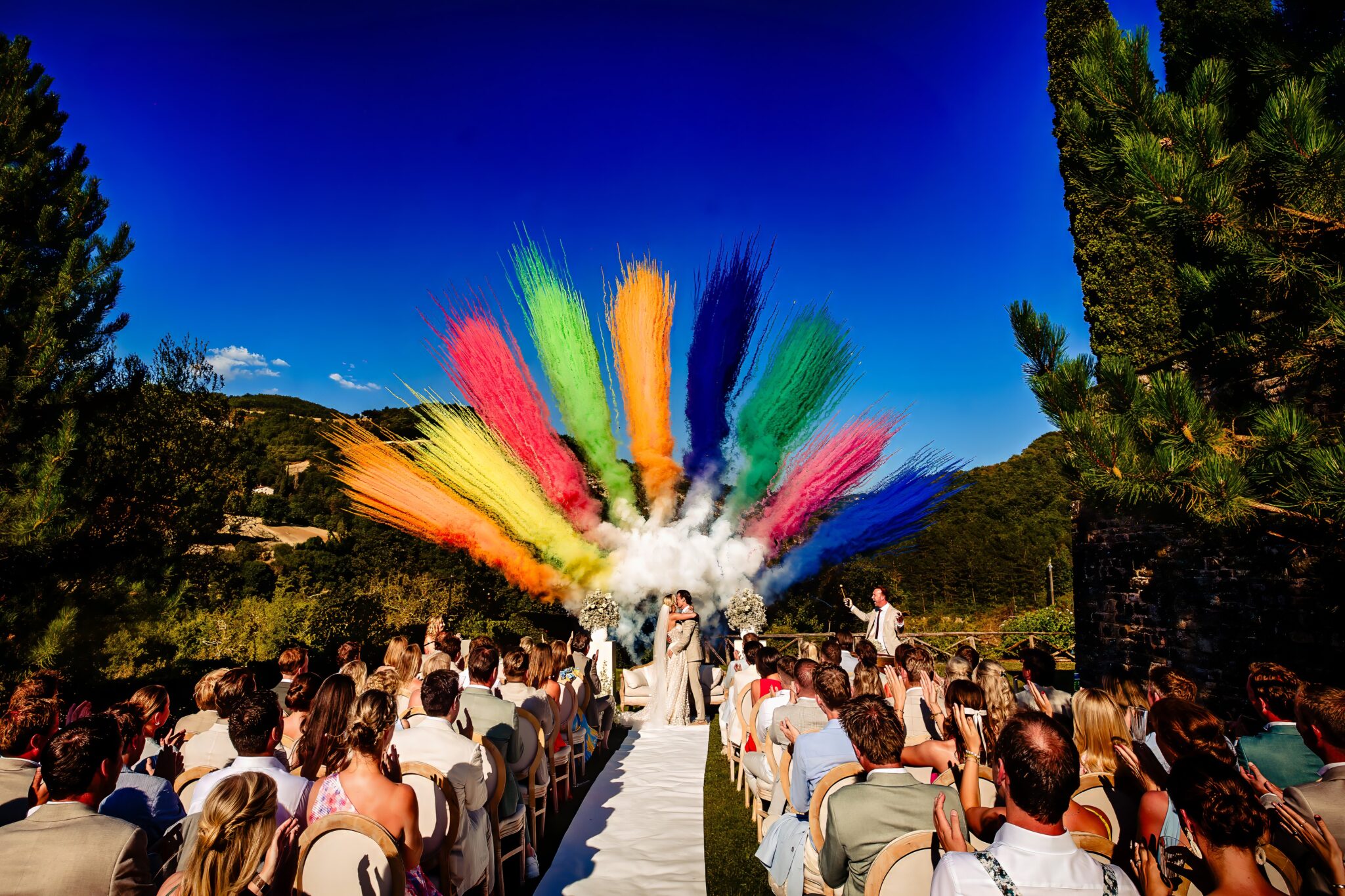 Color Fireworks Wedding Tuscany Italy